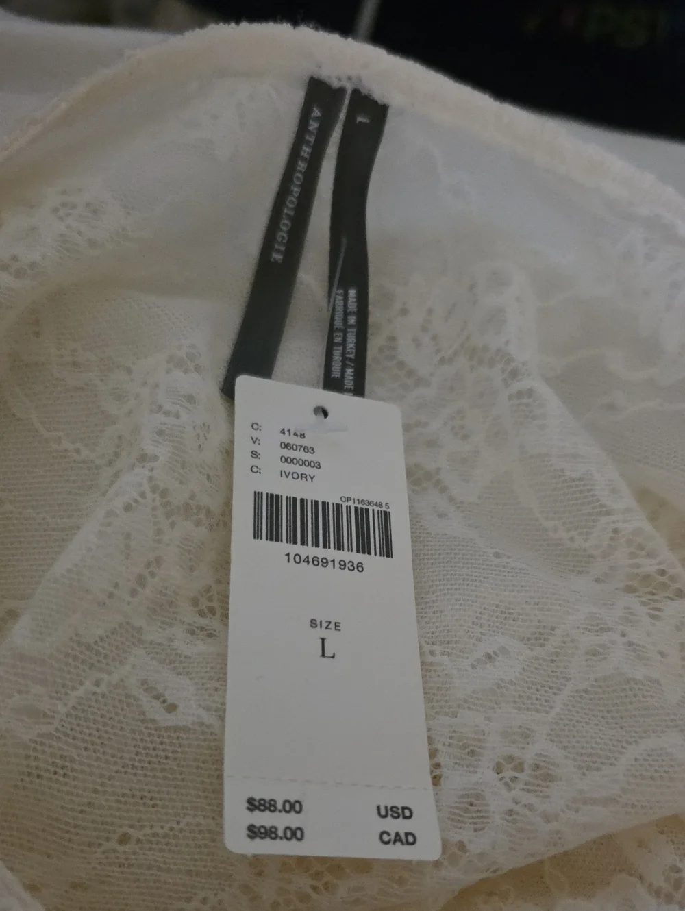 NWT Anthropologie Long Sleeve Ivory Lace Shirt